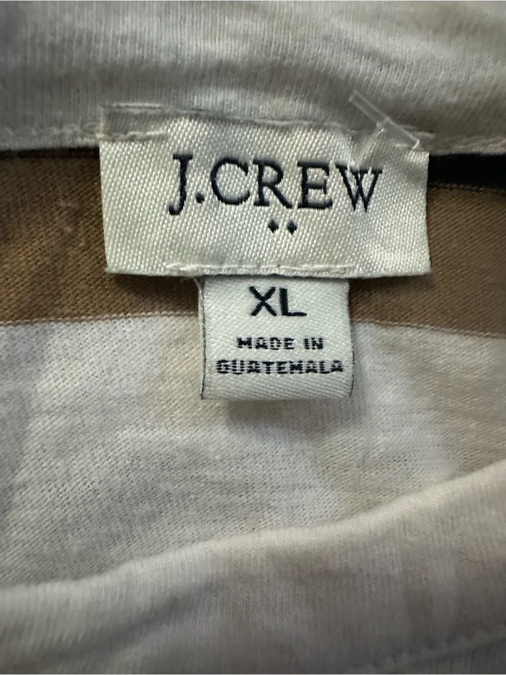 J.Crew Re-Imagined Women’s XL Striped Long Sleeve Pocket Tee White Black Tan